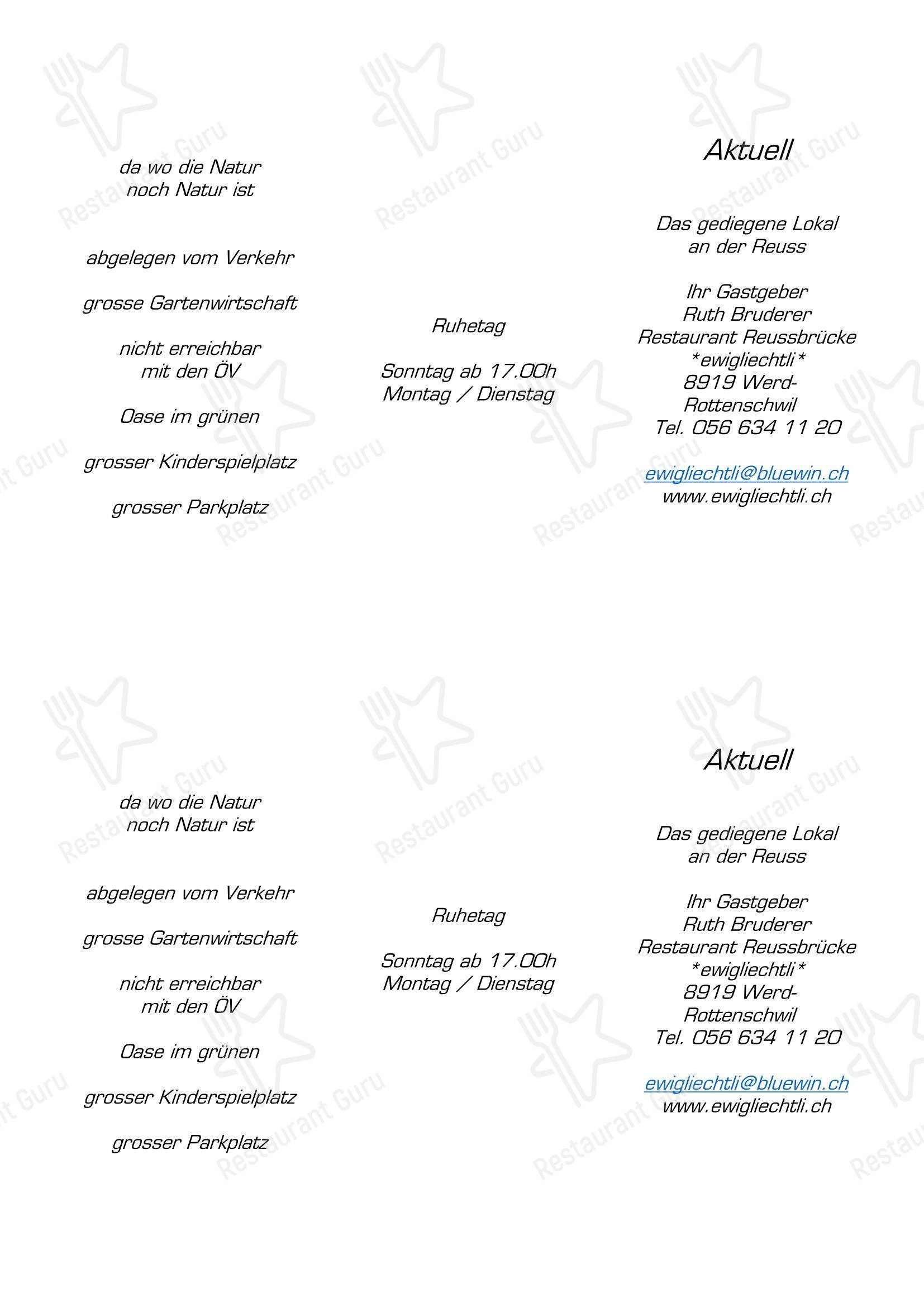Reussbrücke в Роттеншвиле - Dinner Menu
