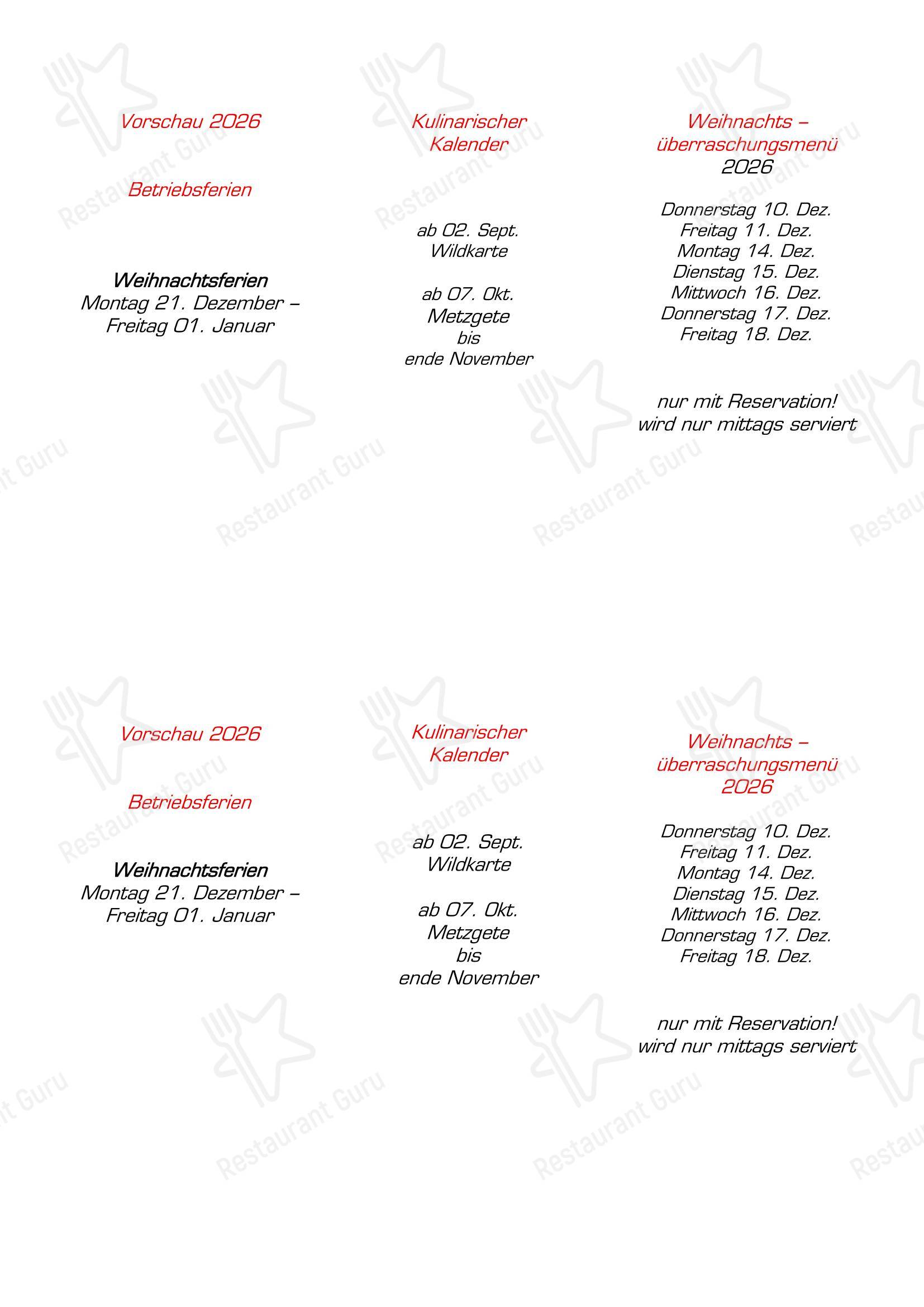 Reussbrücke в Роттеншвиле - Dinner Menu