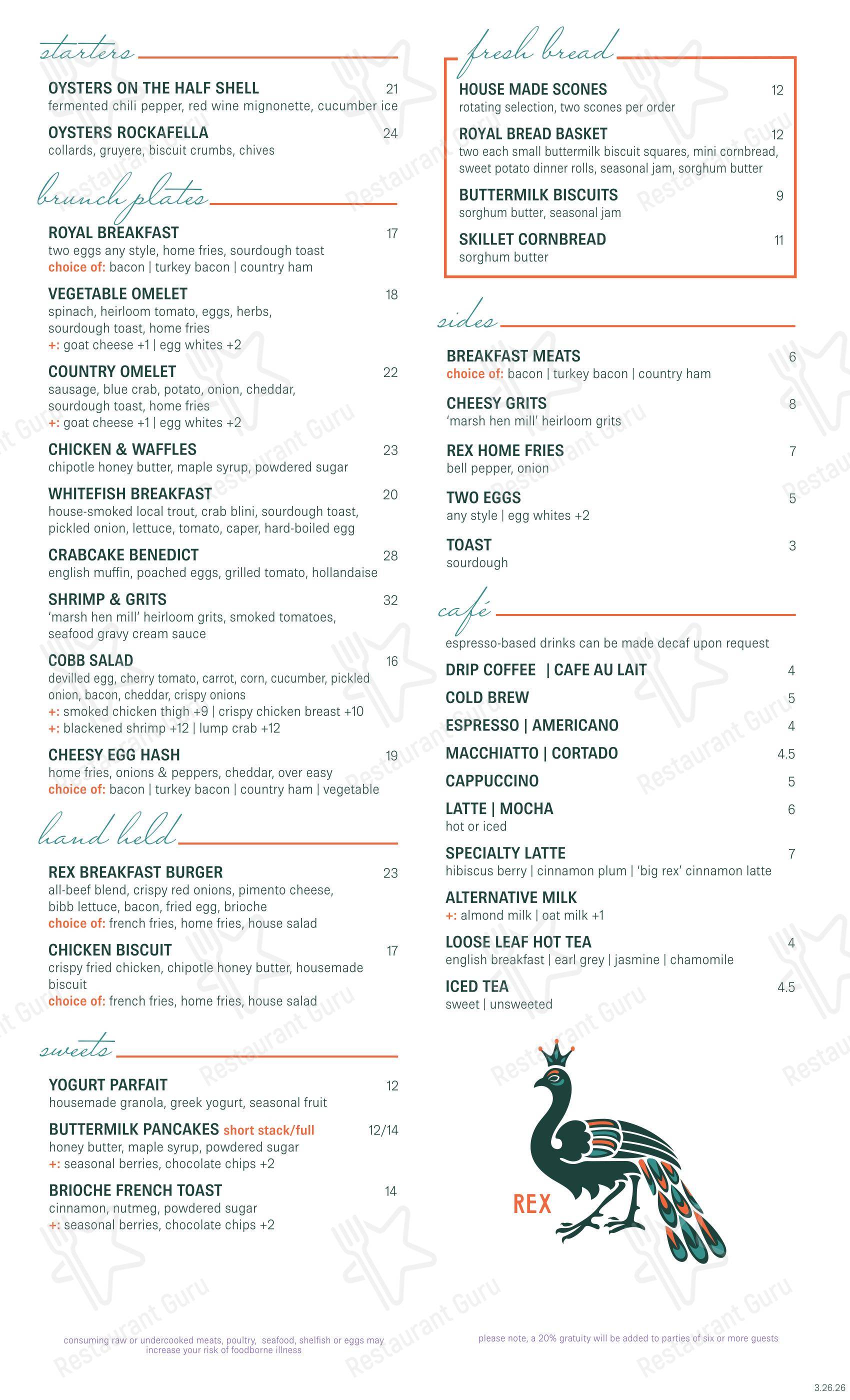 Lunch Menu ресторана Rex at the Royal в Филадельфии
