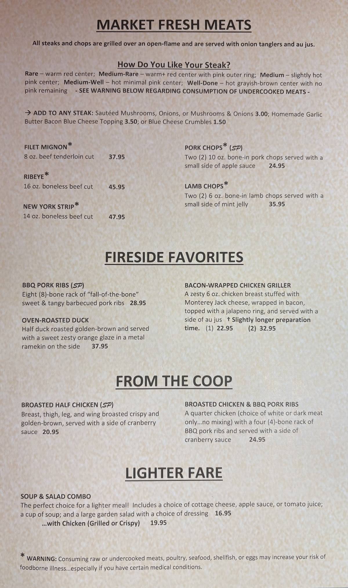Fireside Supper Club меню