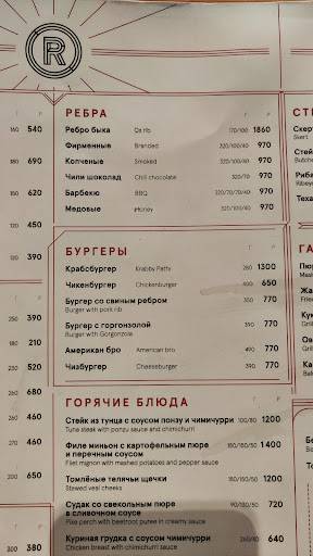 Ribs BBQ меню