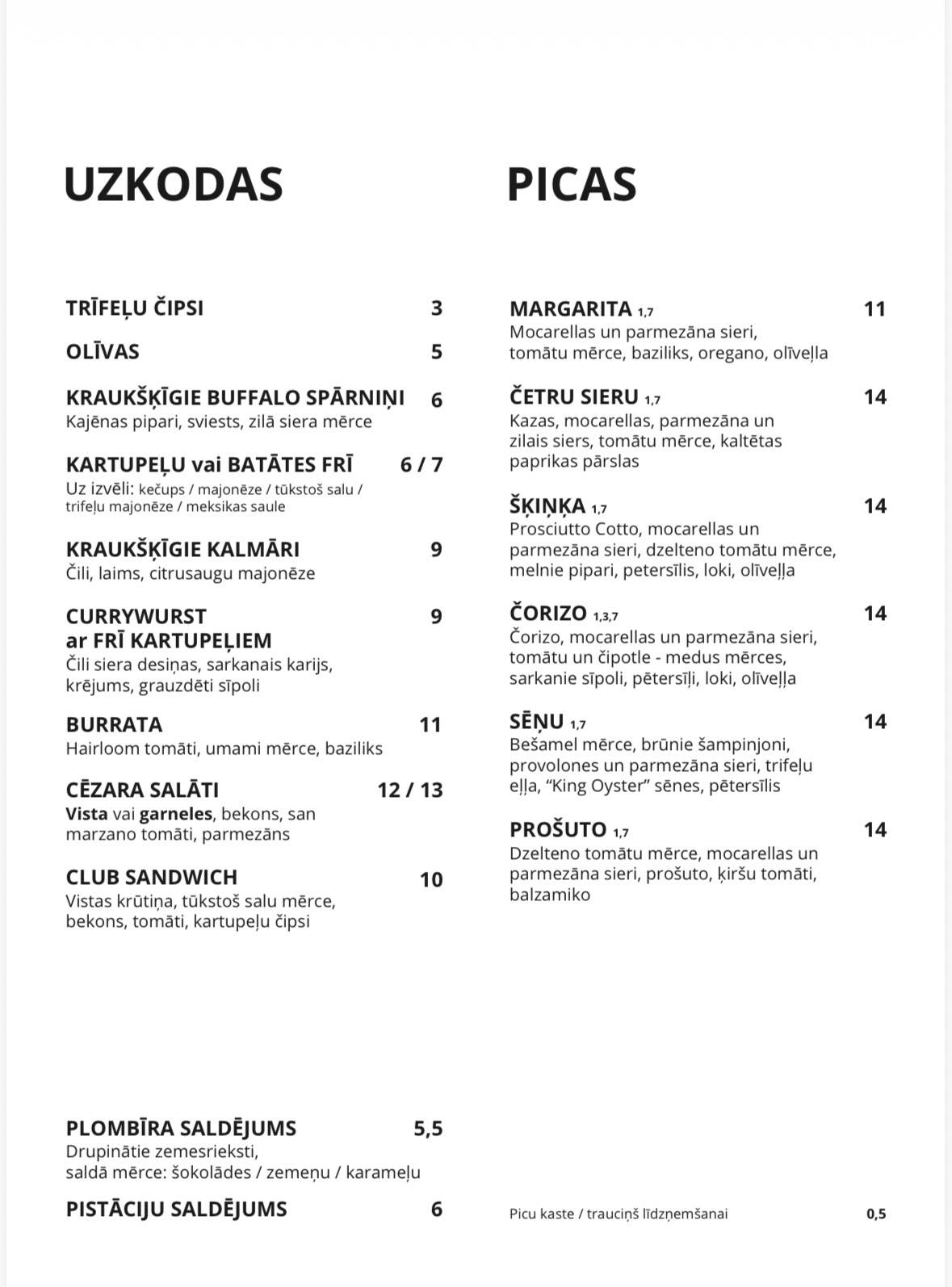 Zefirs меню