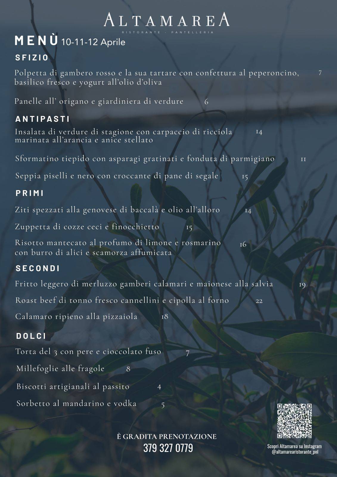Altamarea Ristorante Pantelleria меню