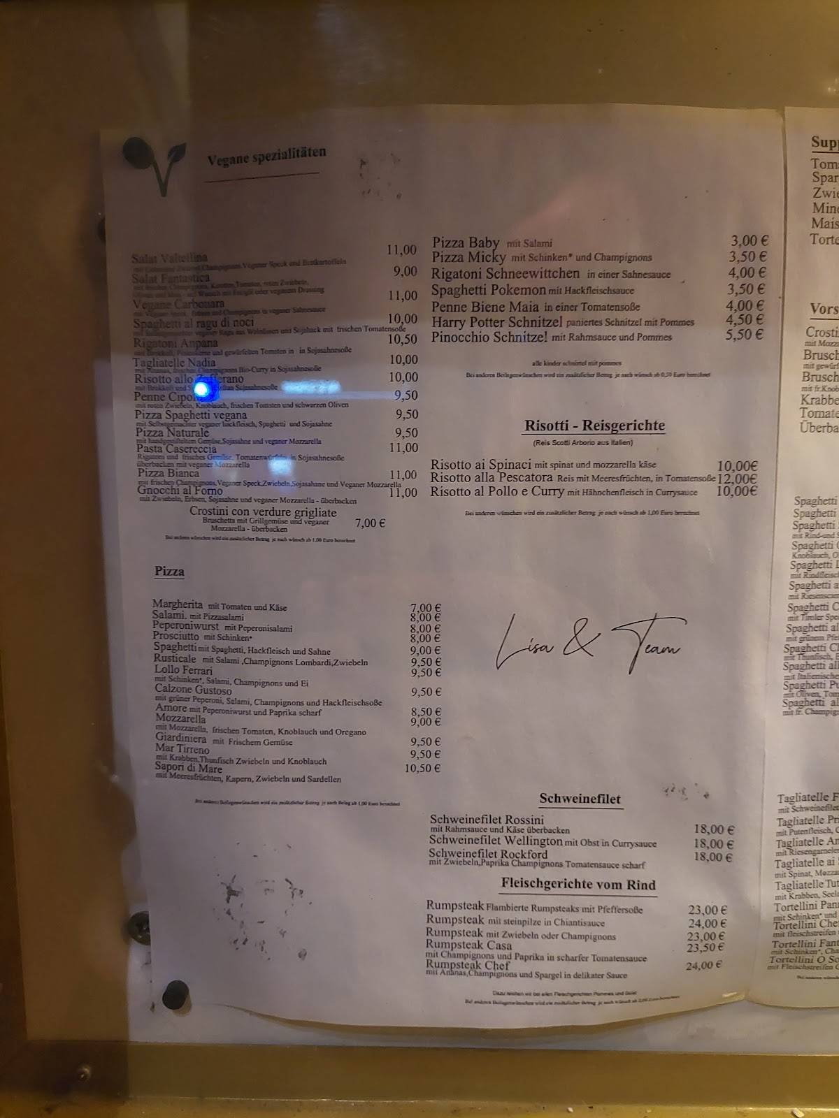 Ristorante Pizzeria Lisa меню