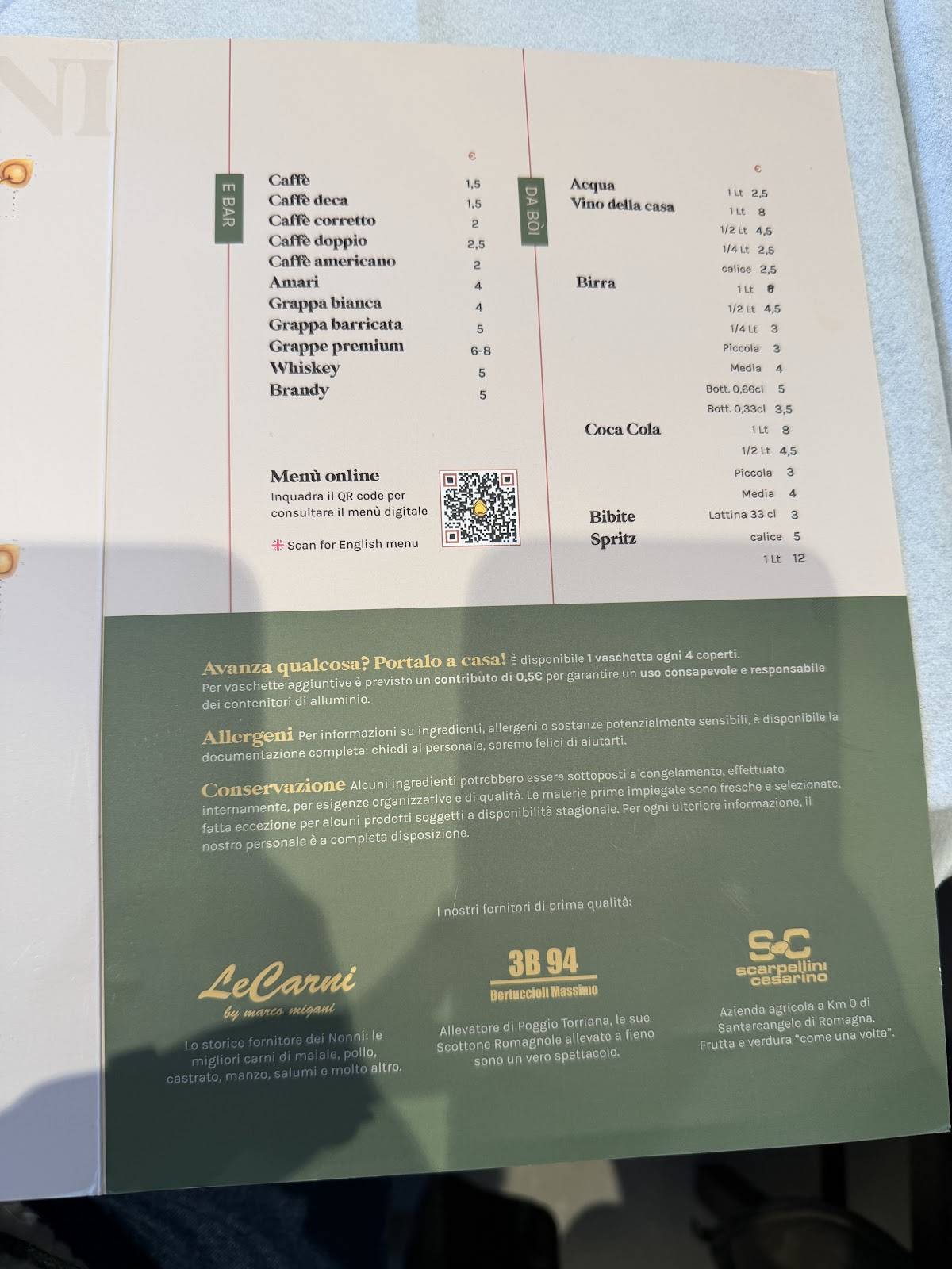 Ristorante Squadrani меню