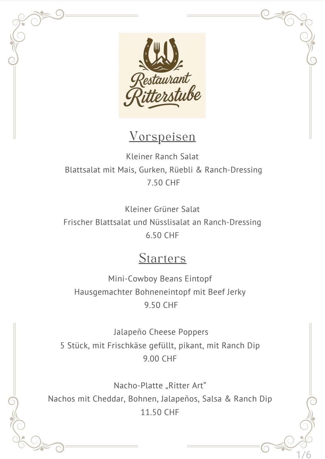Restaurant Ritterstube меню