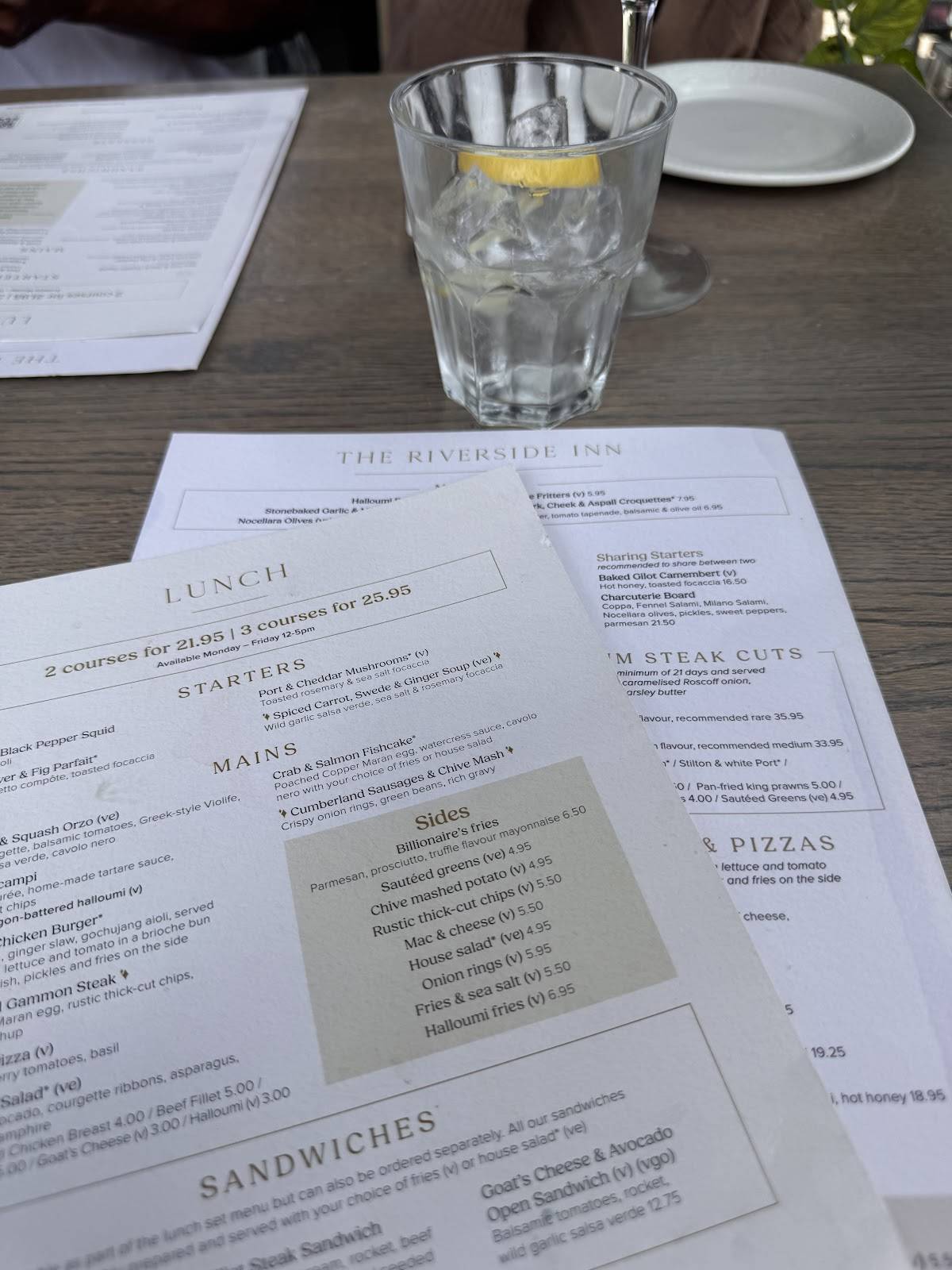 Riverside Inn Bournemouth меню