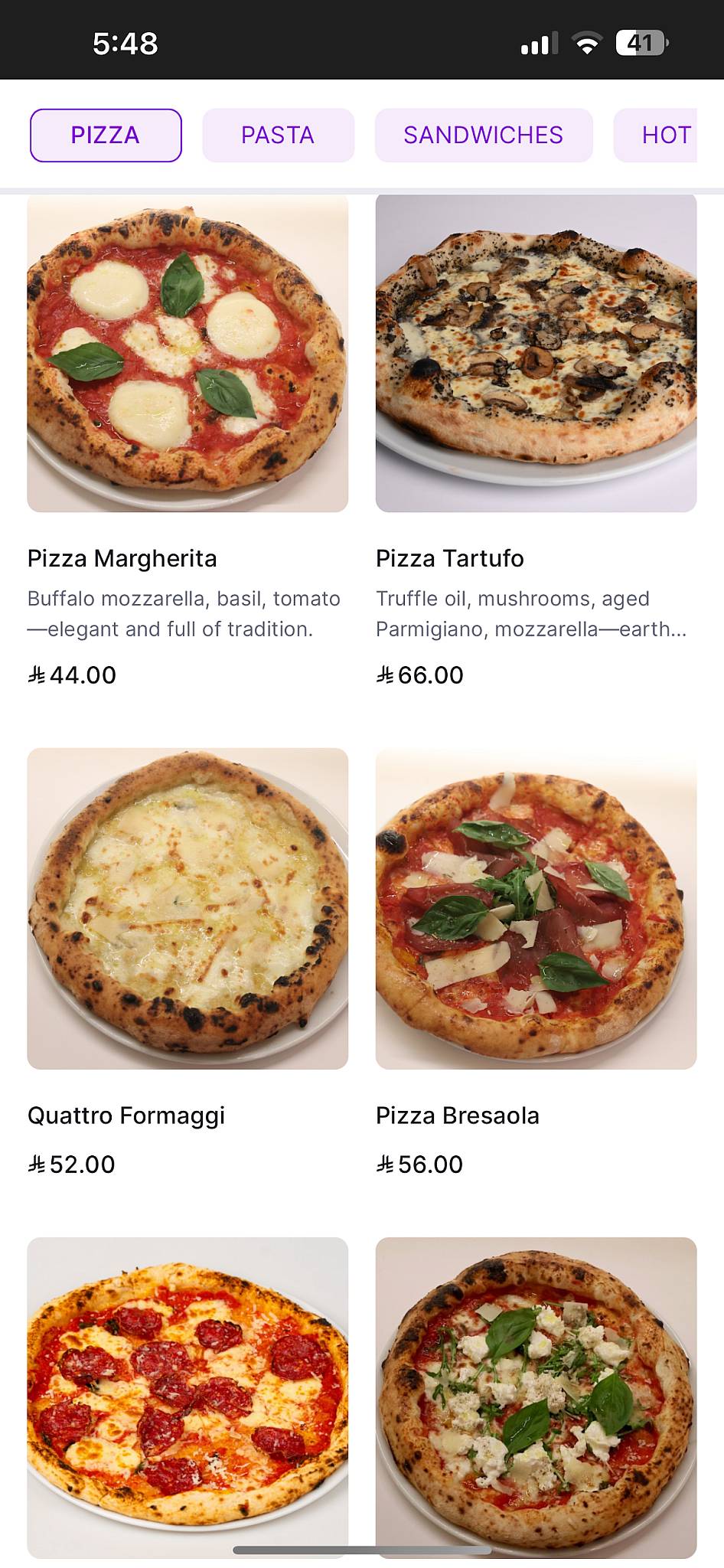 Bingo pizza меню