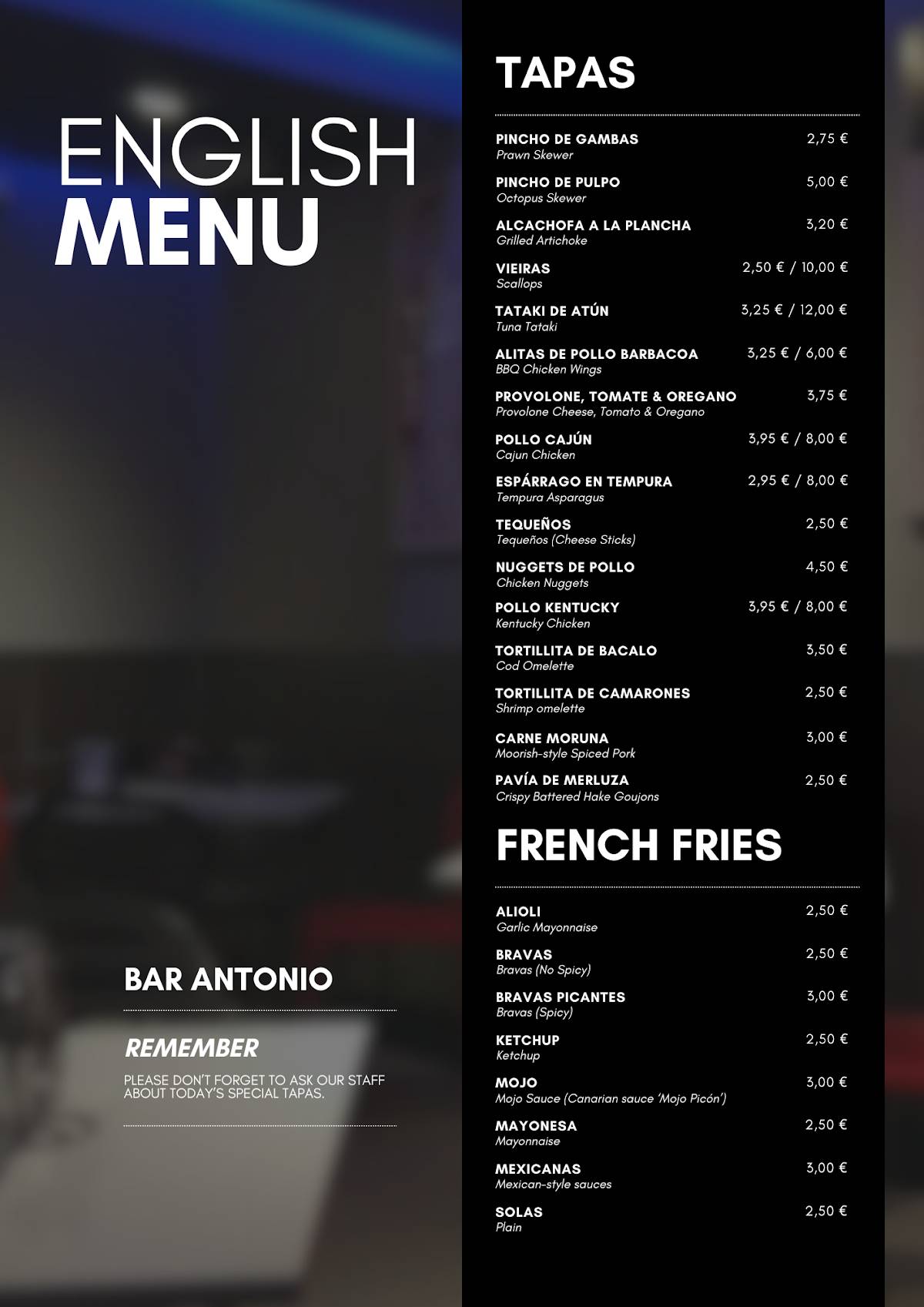 Bar Antonio меню