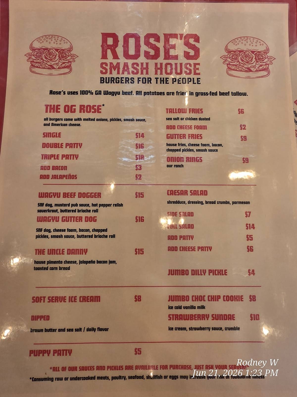 Rose’s Smash House меню