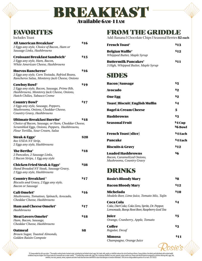 Rosie's Café меню
