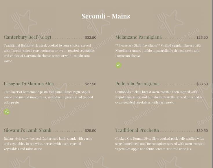 Giovanni's Italian Restaurant & Pizzeria меню