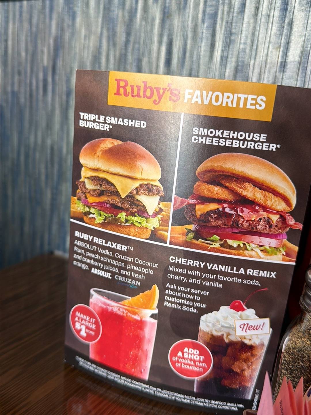 Ruby Tuesday меню