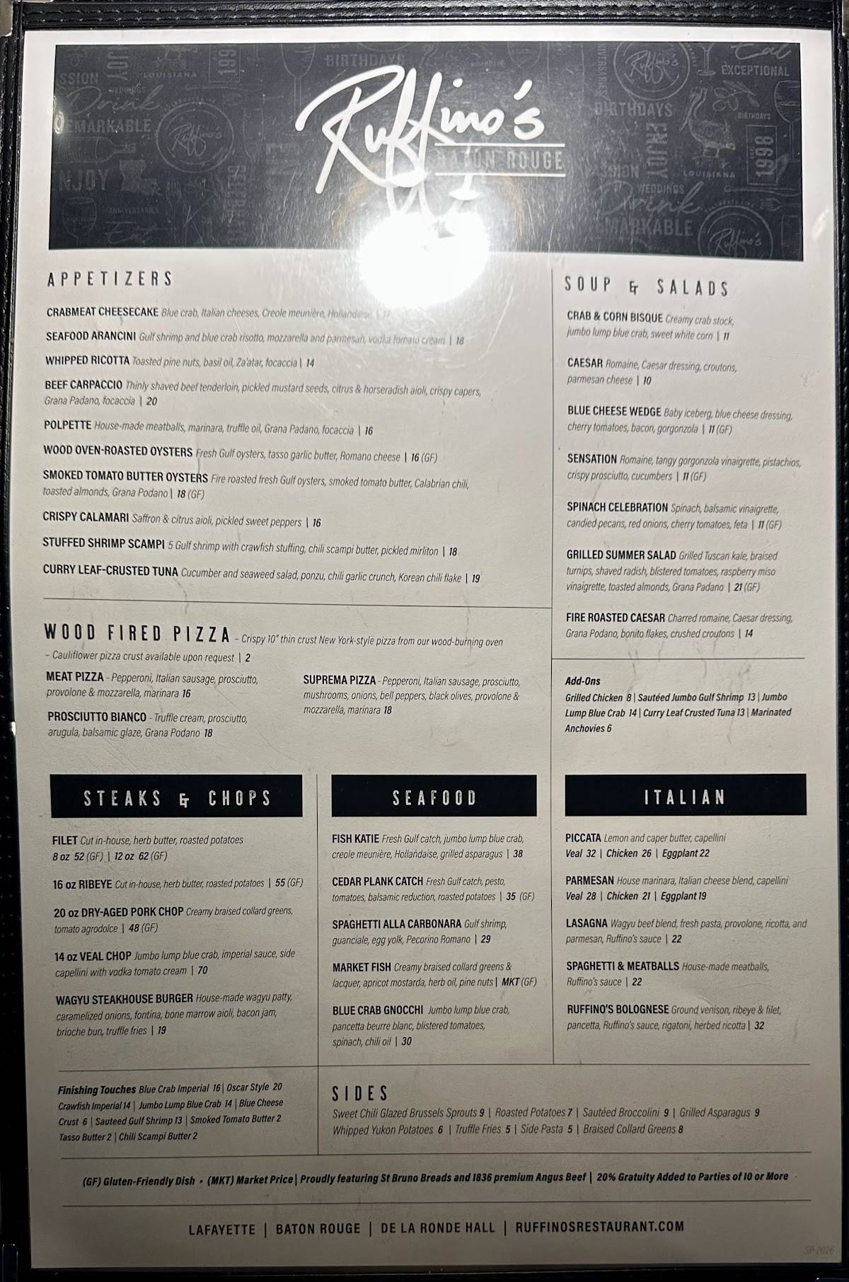 Ruffino's Italian Restaurant меню