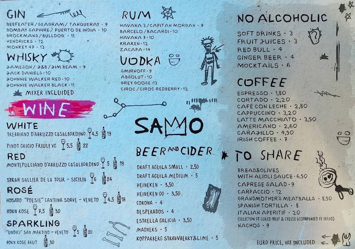 SAMO COCKTAIL BAR меню