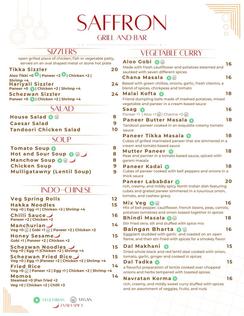 Saffron Grill & Bar меню