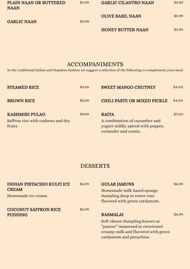 Yeti Restaurant меню