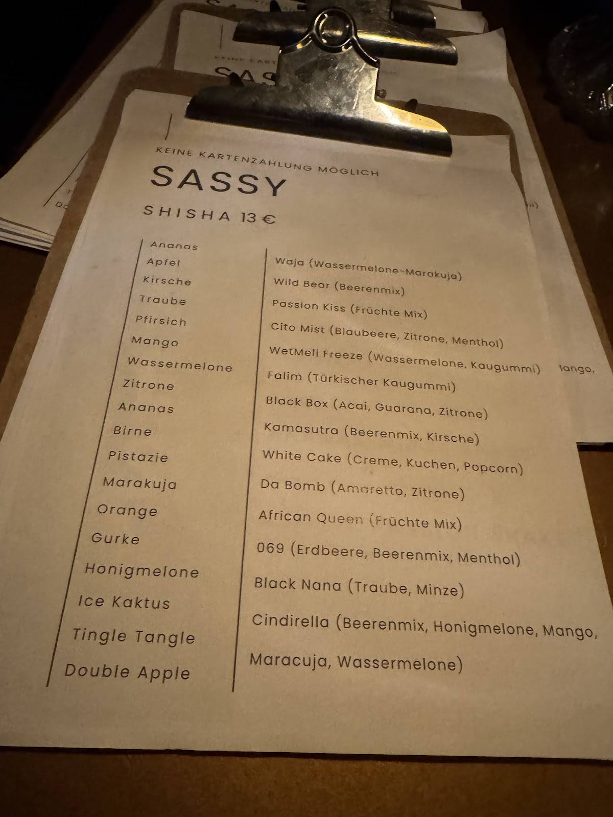Sassy Shisha & Cocktail Bar меню
