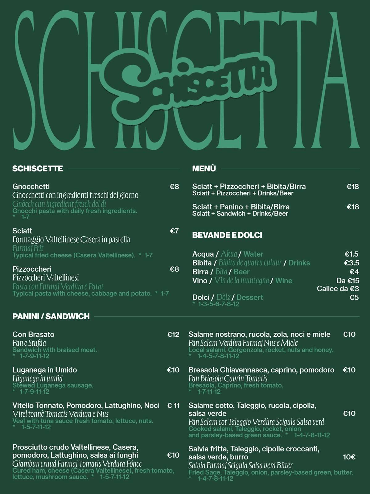 Schiscetta меню