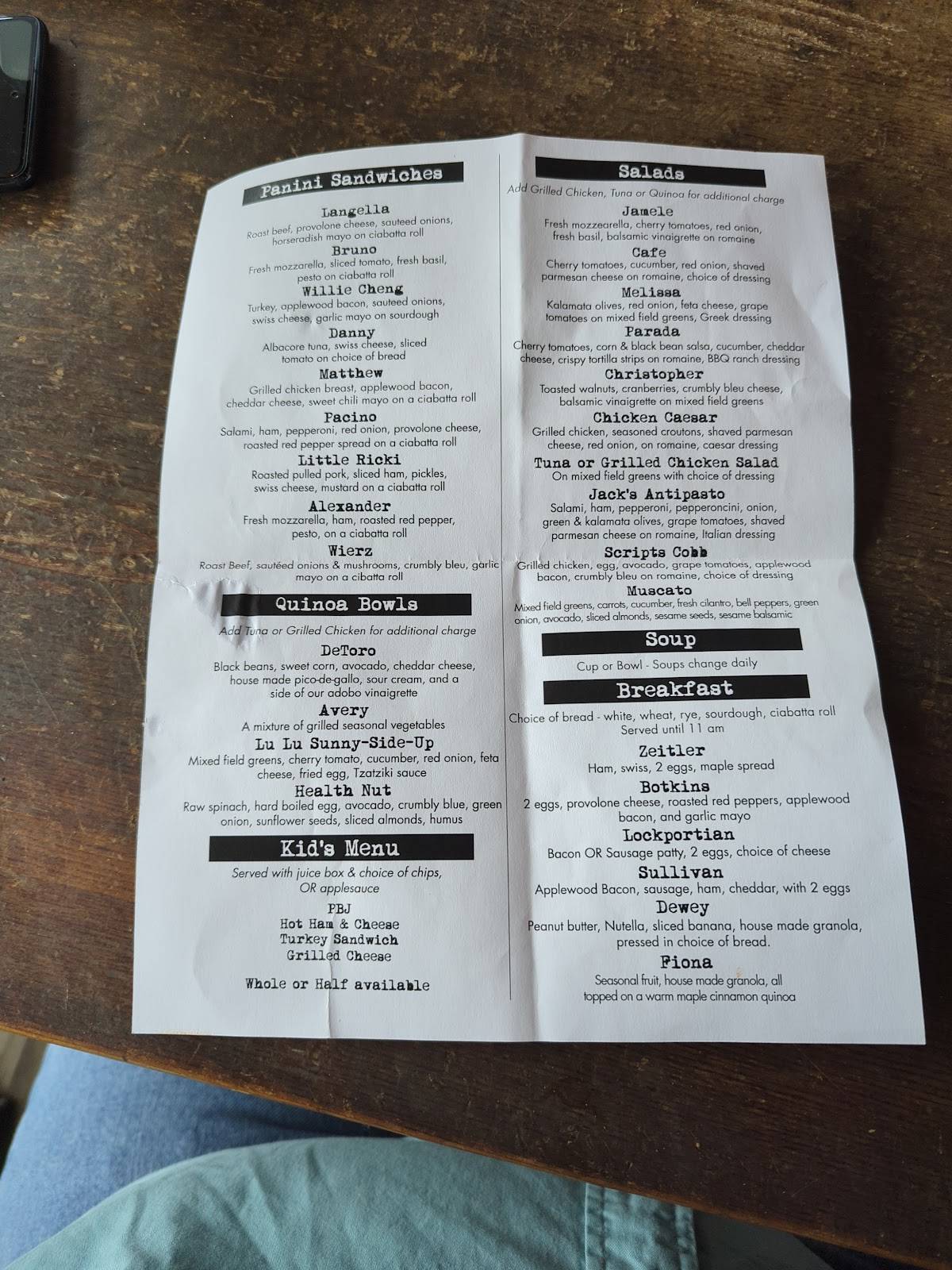 Scripts Cafe меню