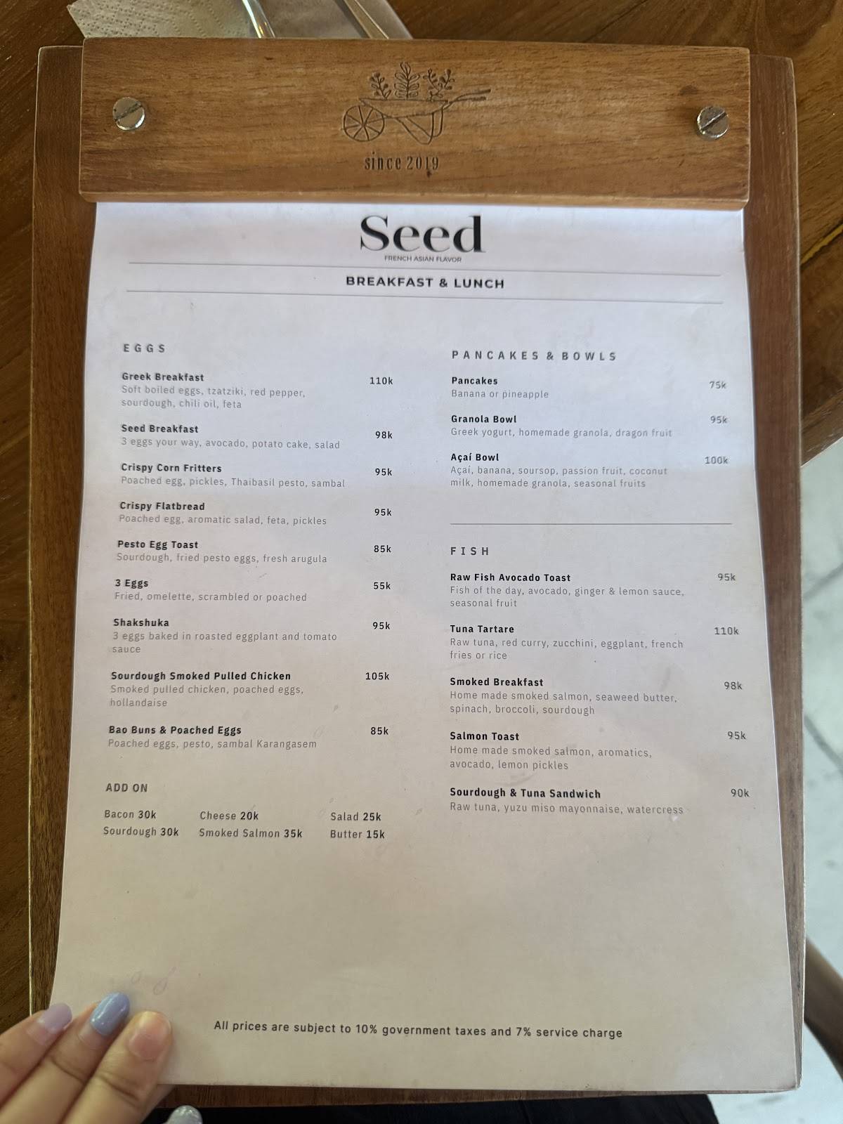 Seed Bingin меню