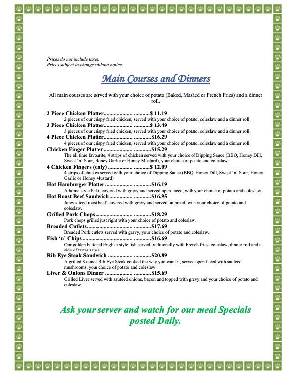 Shilo Inn restaurant меню
