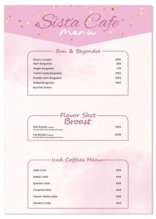 Sista Cafe меню