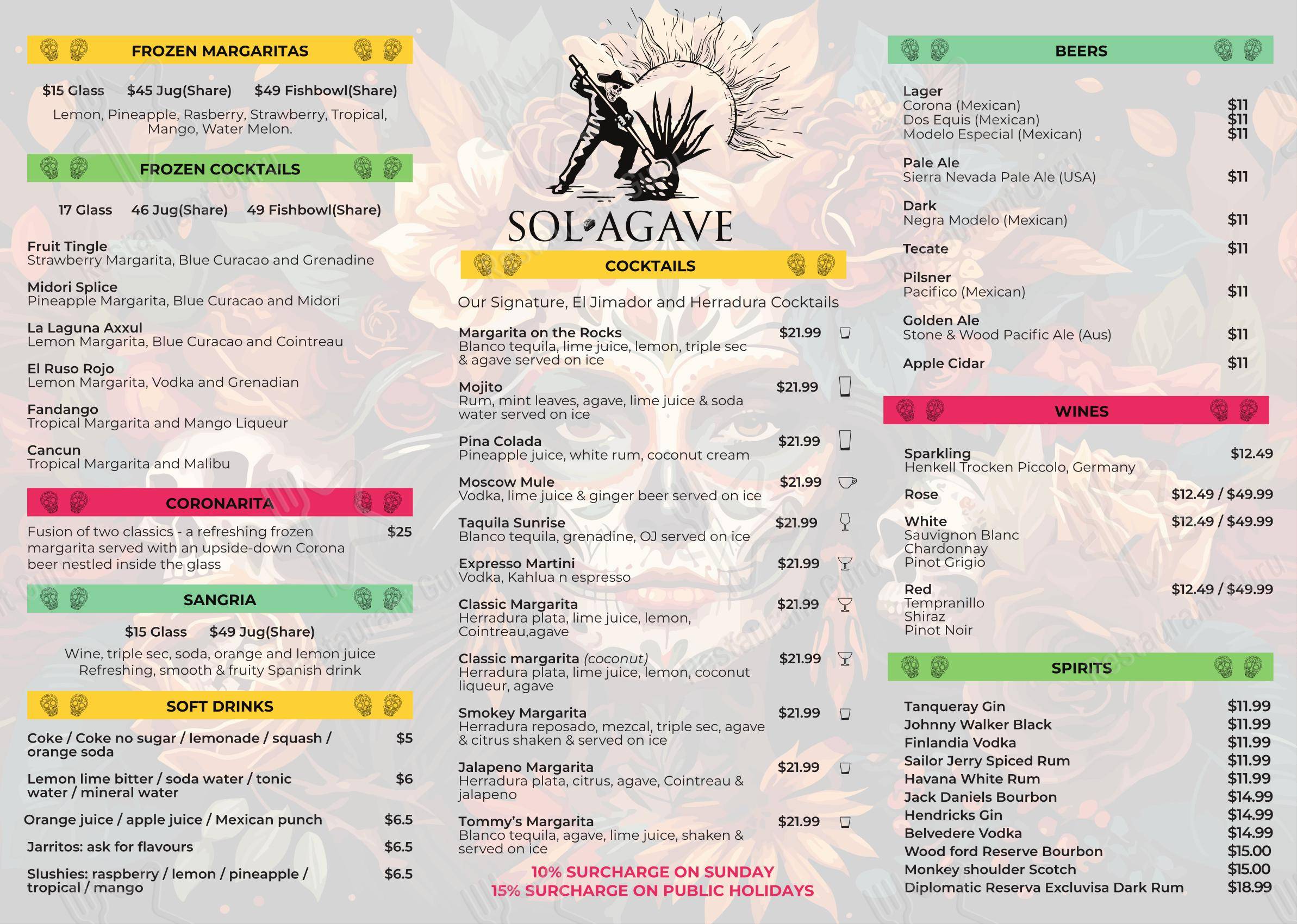 Меню ресторана Sol Agave в Мордиаллоке