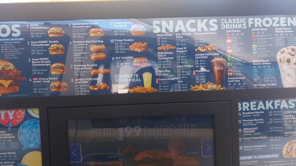Sonic Drive-In меню