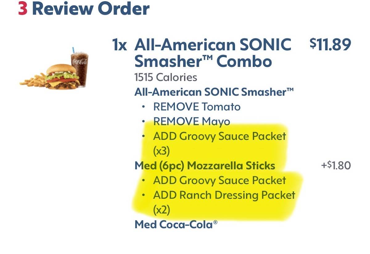Sonic Drive-In меню