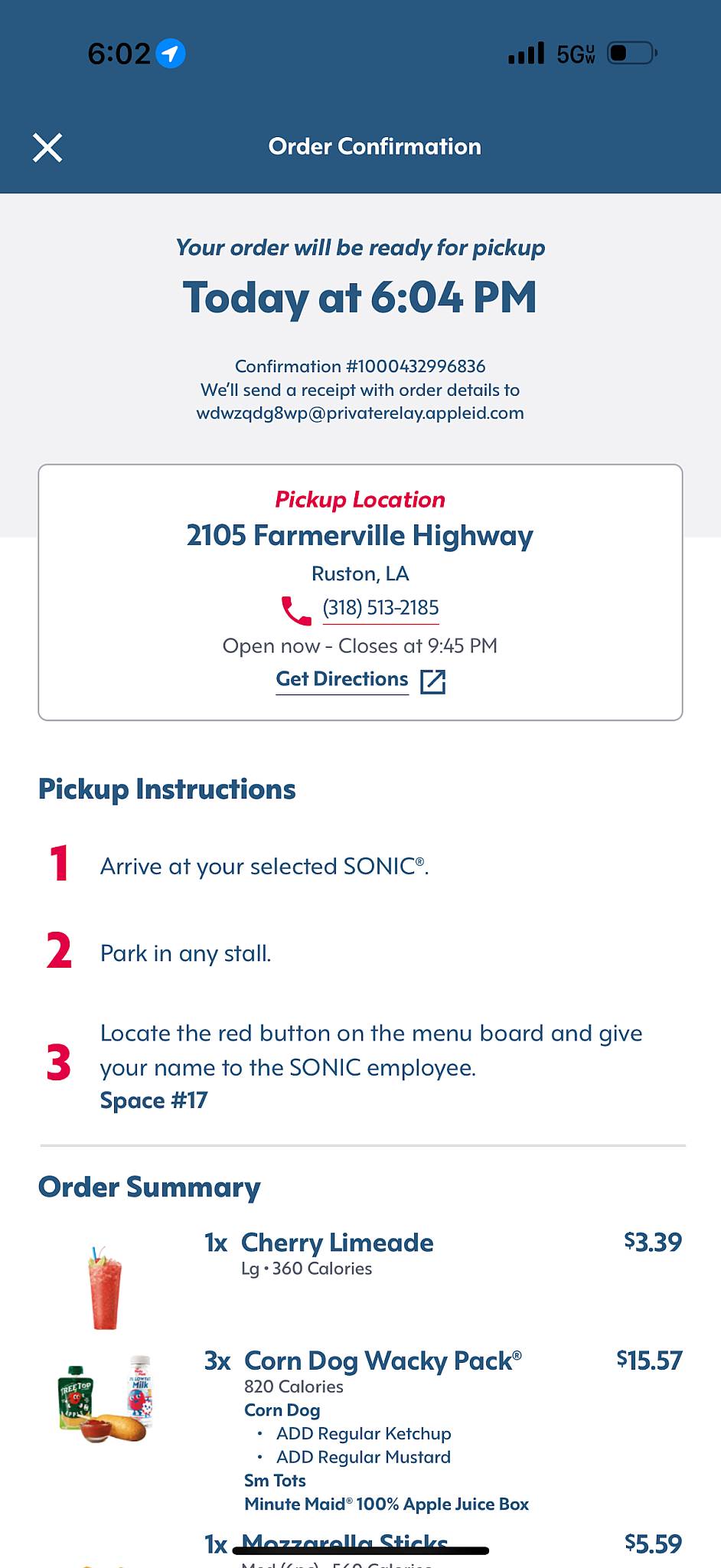 Sonic Drive-In меню