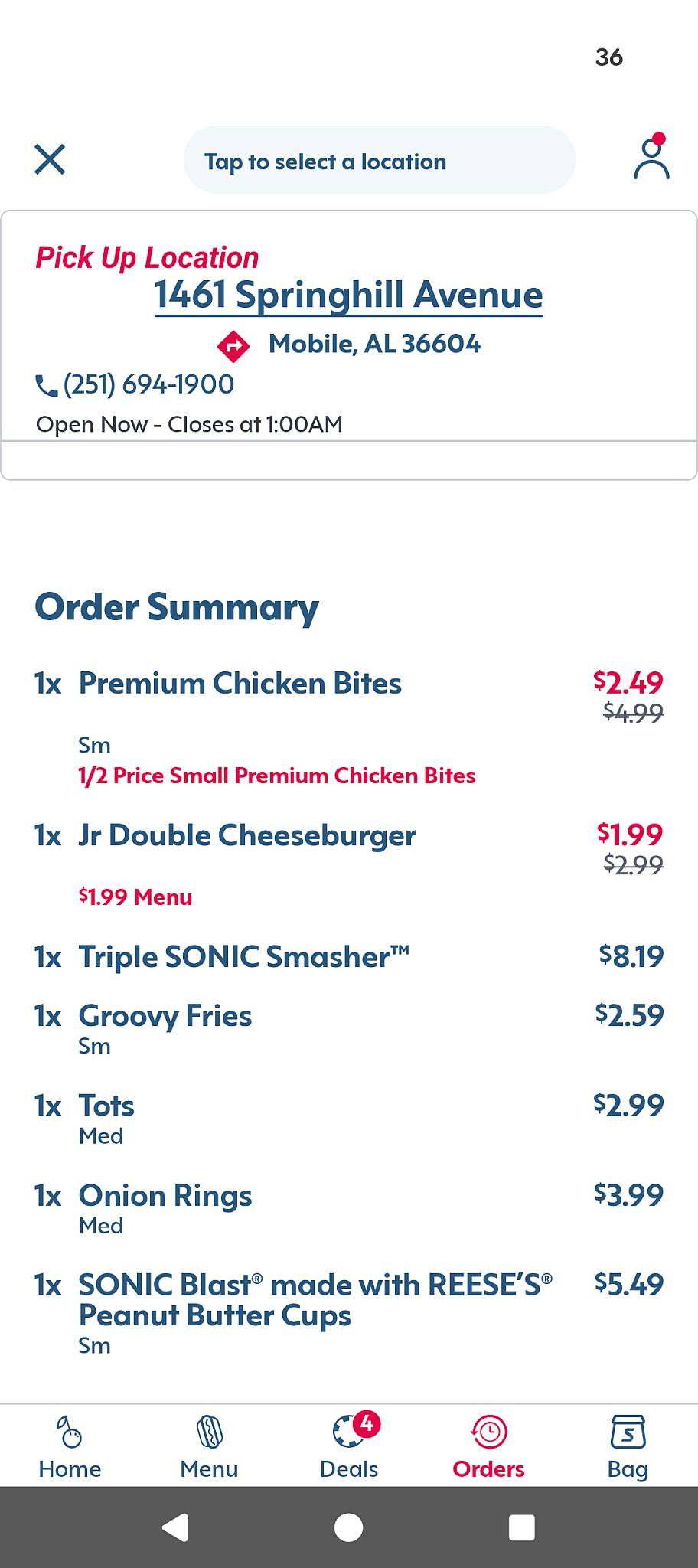 Sonic Drive-In меню