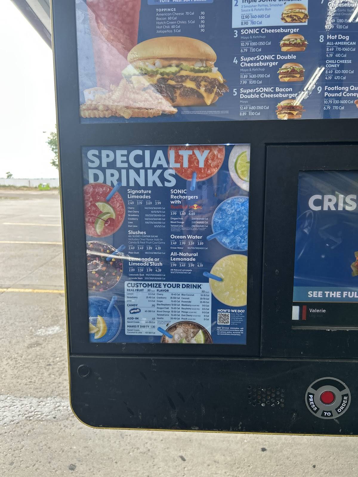 Sonic Drive-In меню