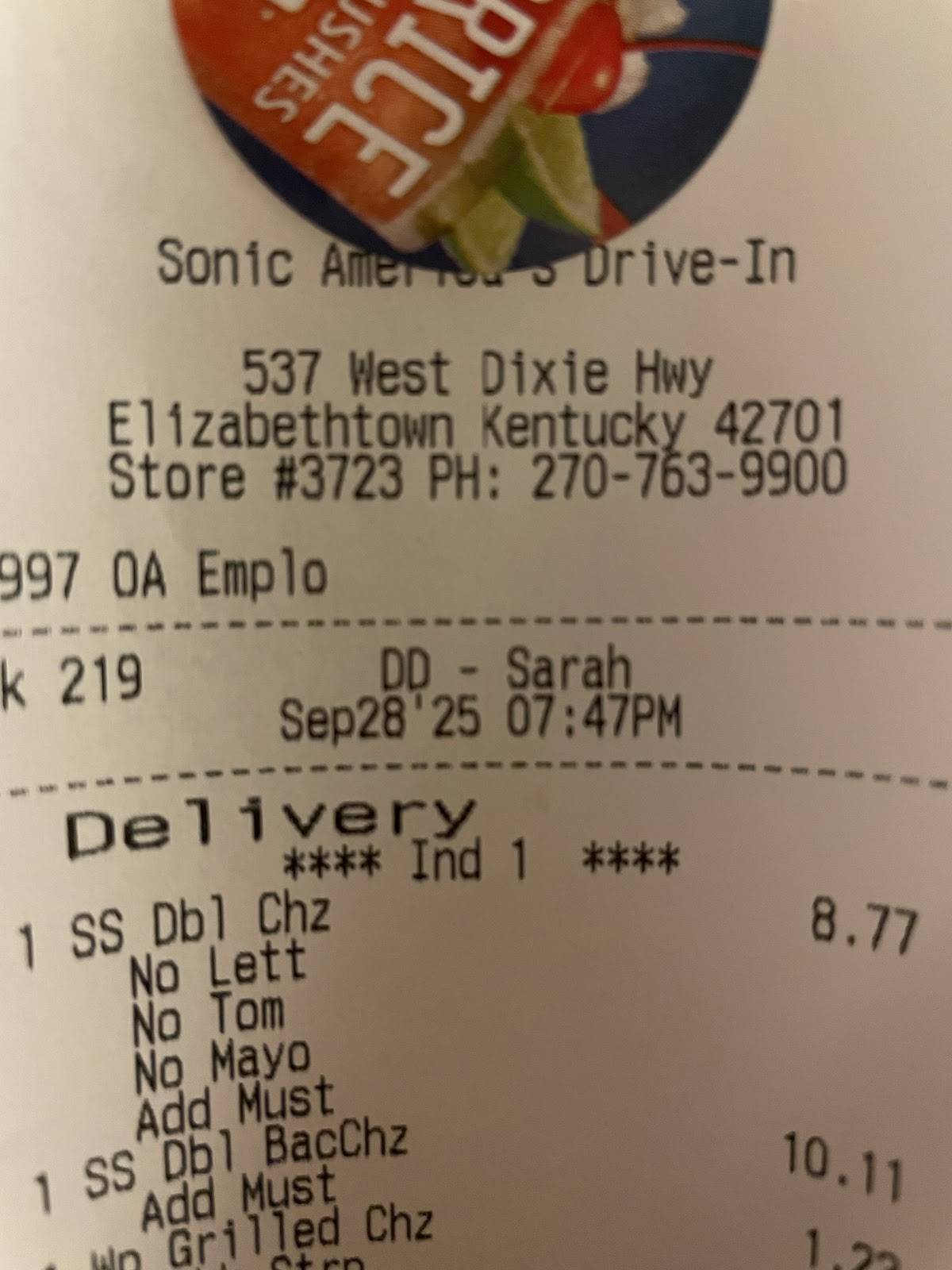Sonic Drive-In меню