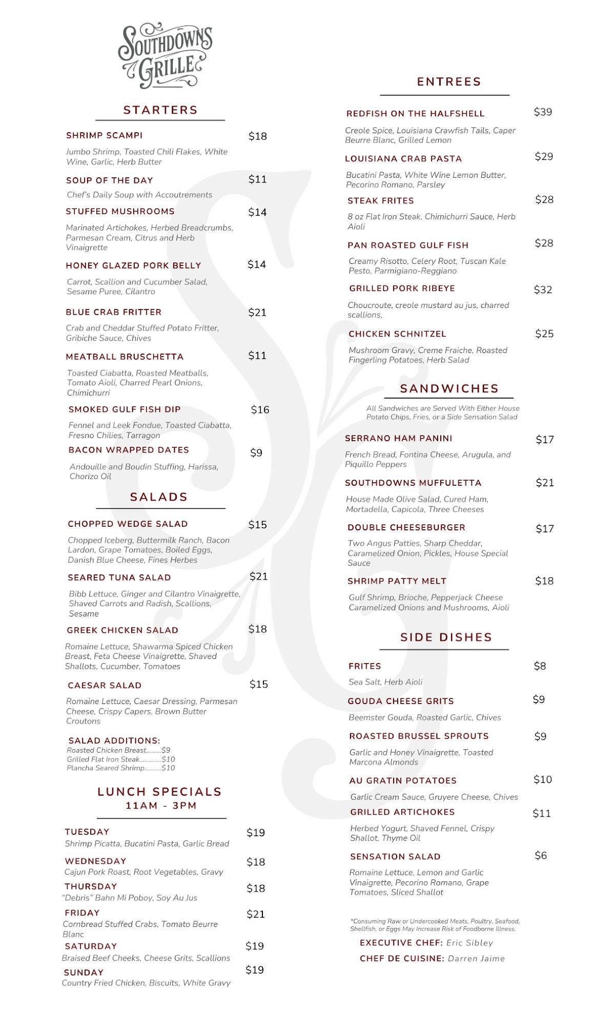 Southdowns Grille меню