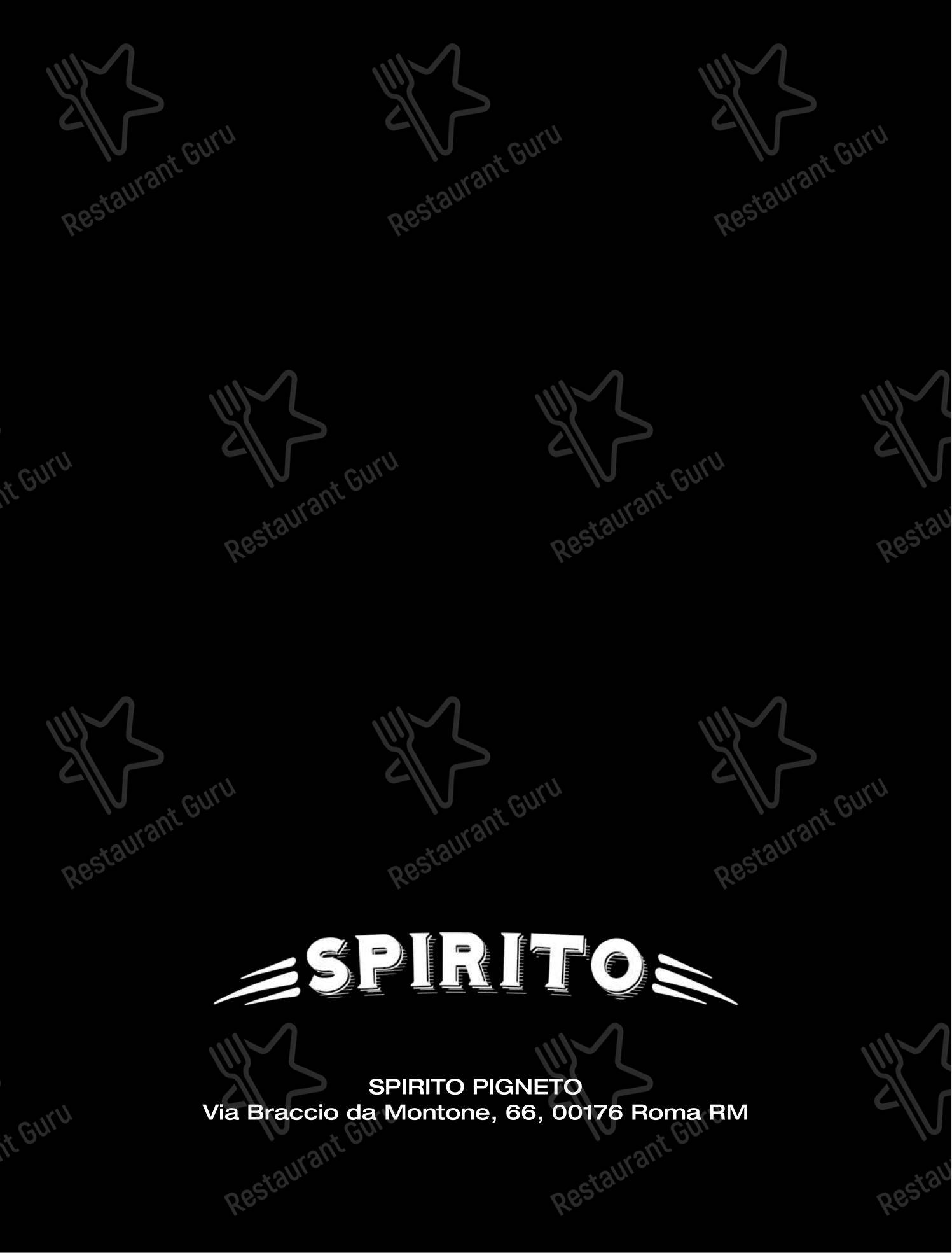 Меню паба и бара Spirito - Меню
