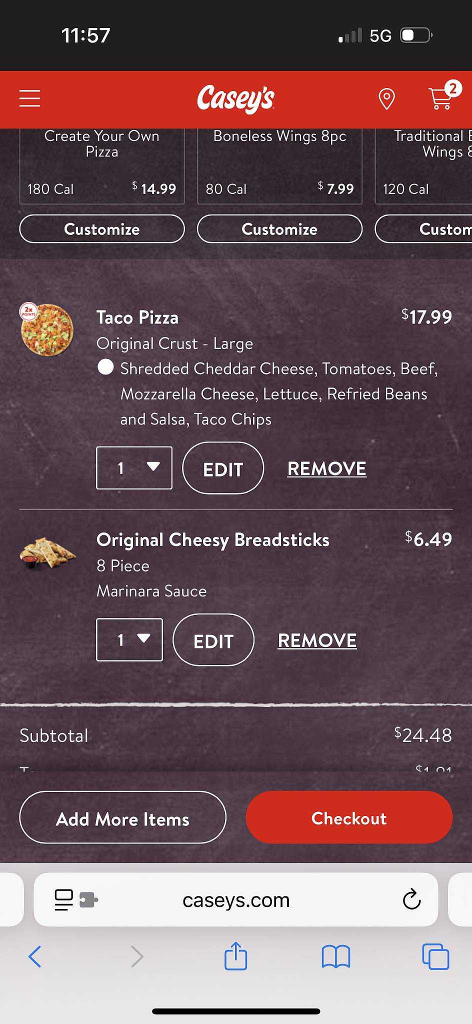 Casey's меню