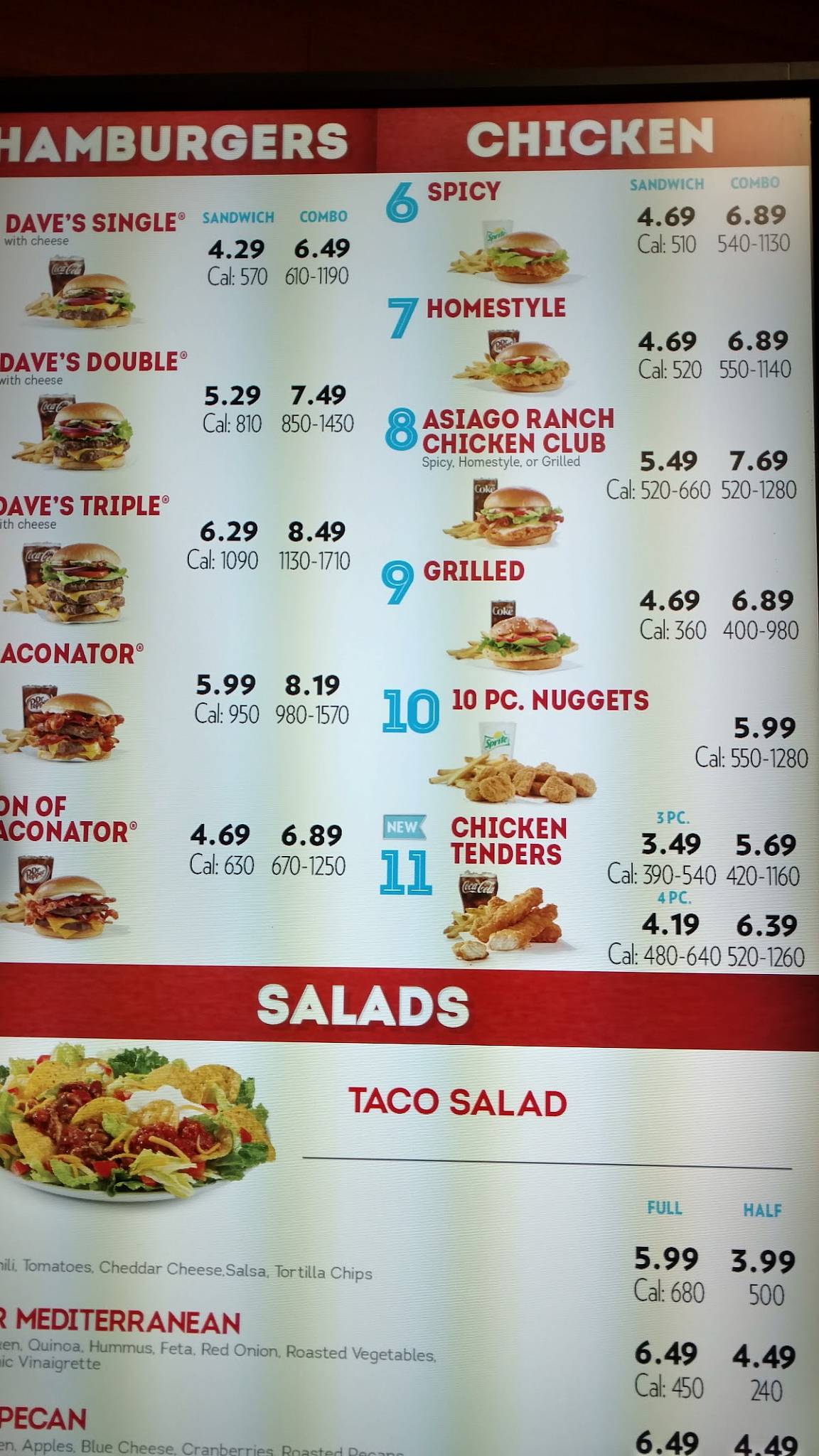 Wendy's меню