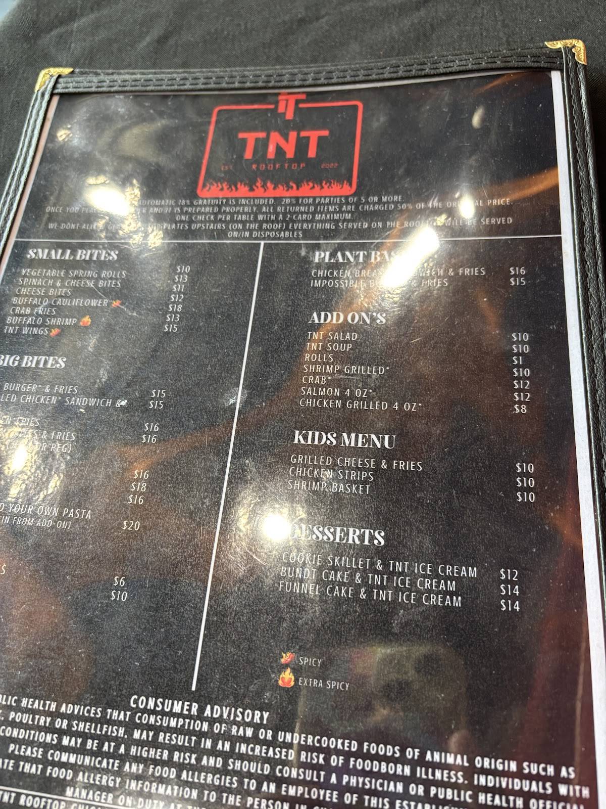 TNT Rooftop Restaurant меню