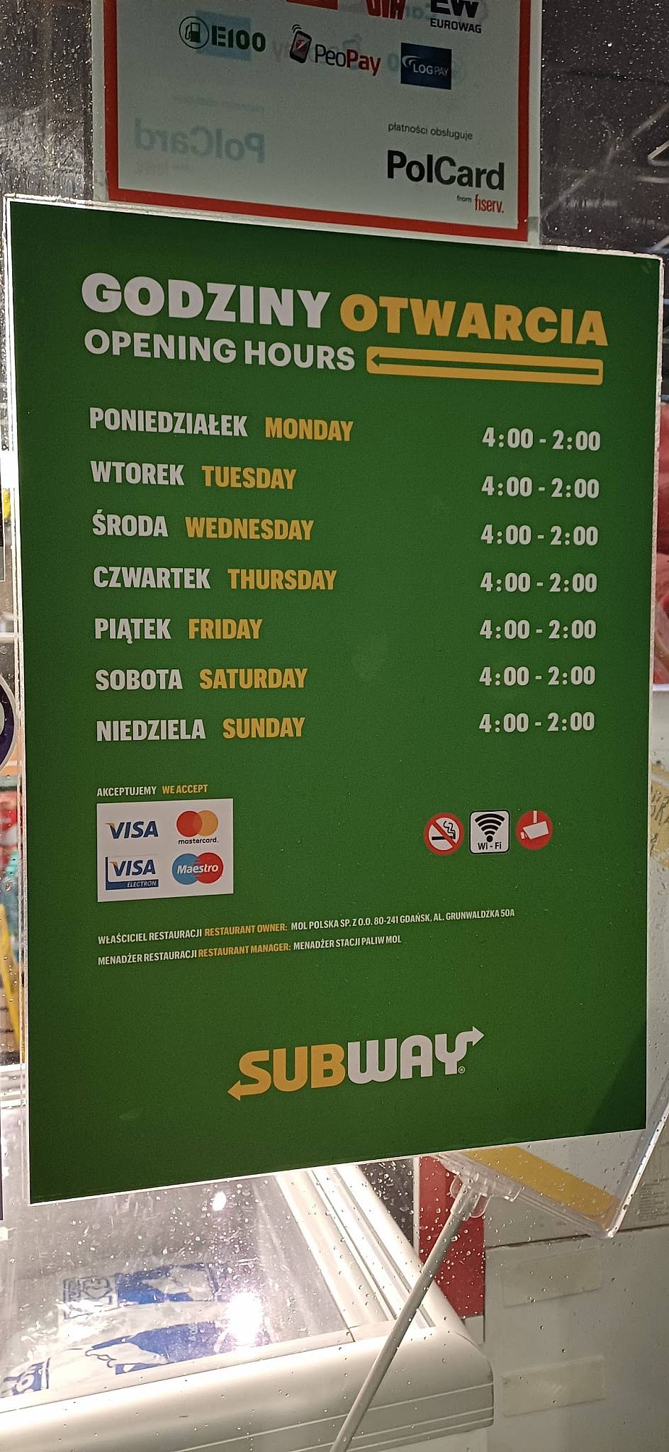 Subway меню