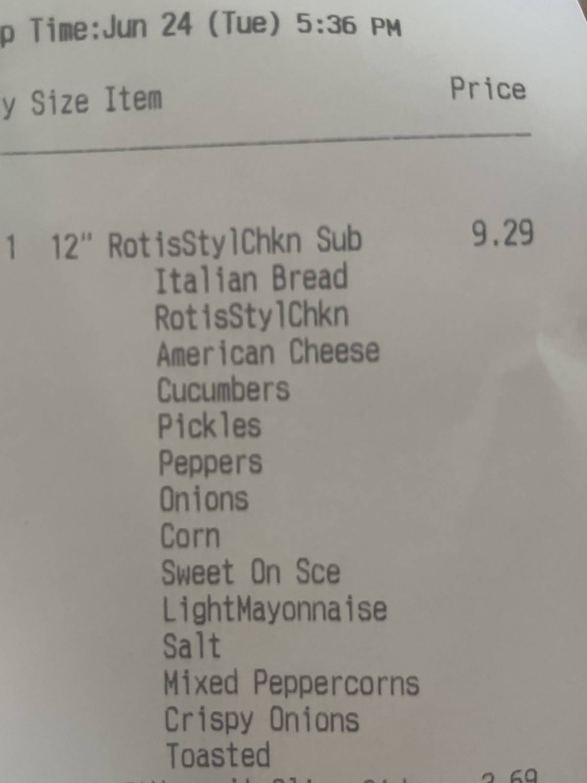 Subway меню