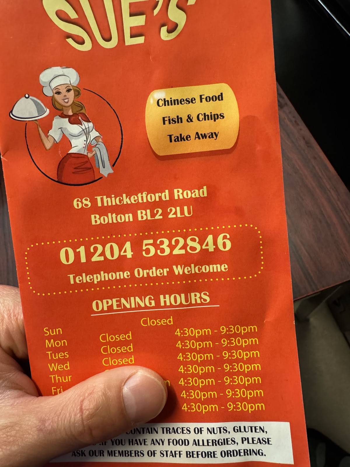 Sue's Chippy меню