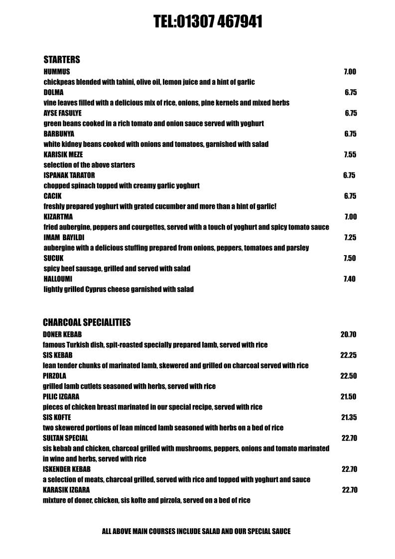 Sultan Turkish Restaurant меню