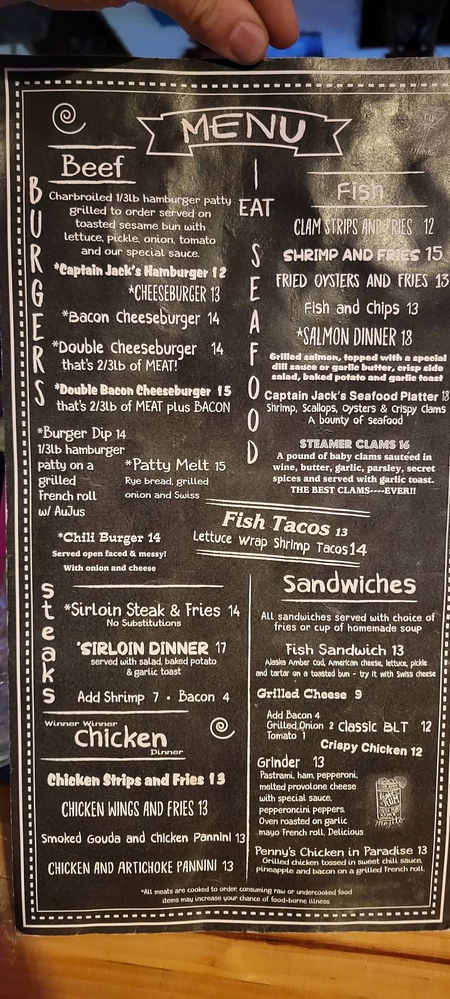 Captain Jack's Bar and Grill меню