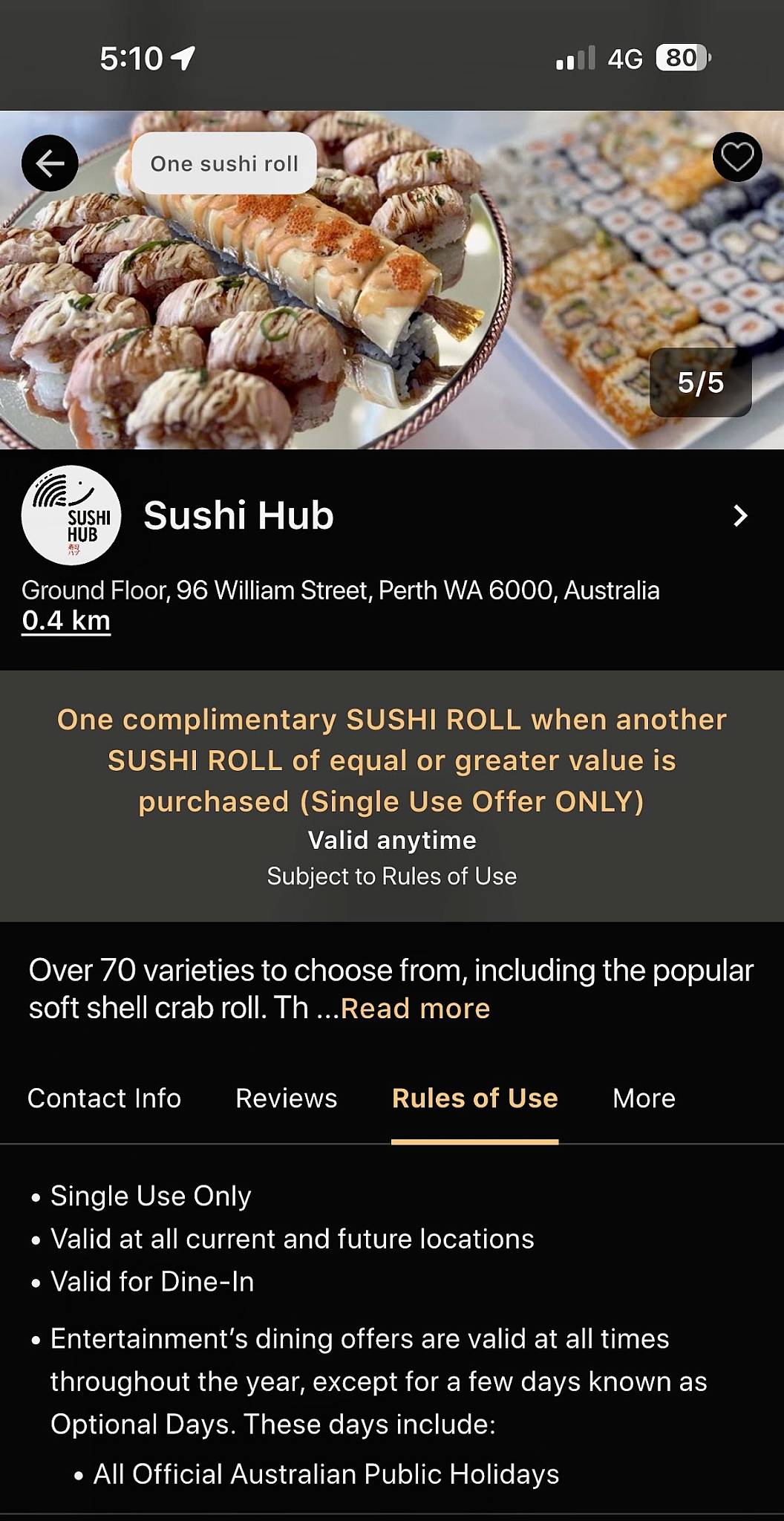 Sushi Hub St Georges Terrace меню