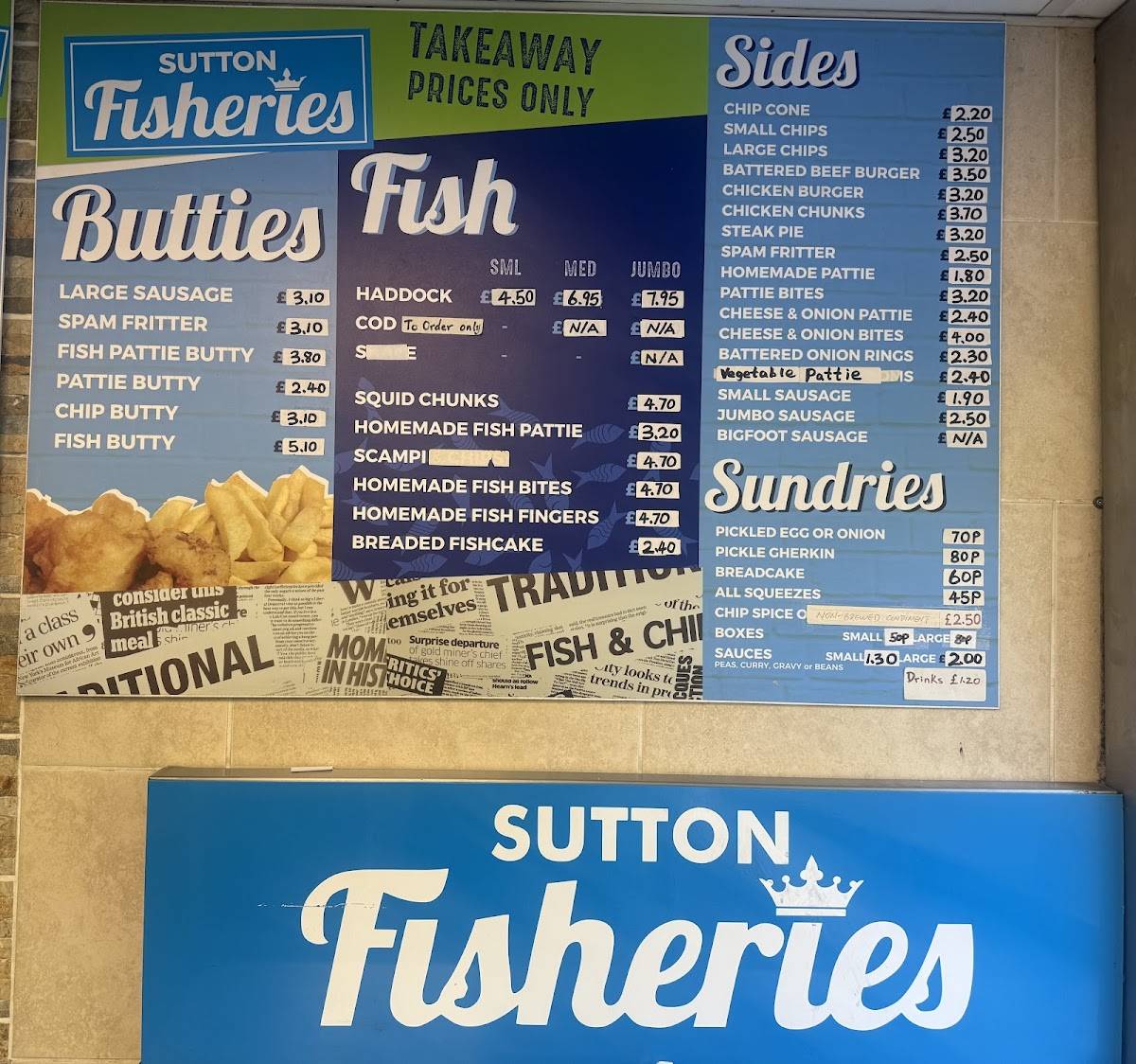 Sutton Fisheries меню