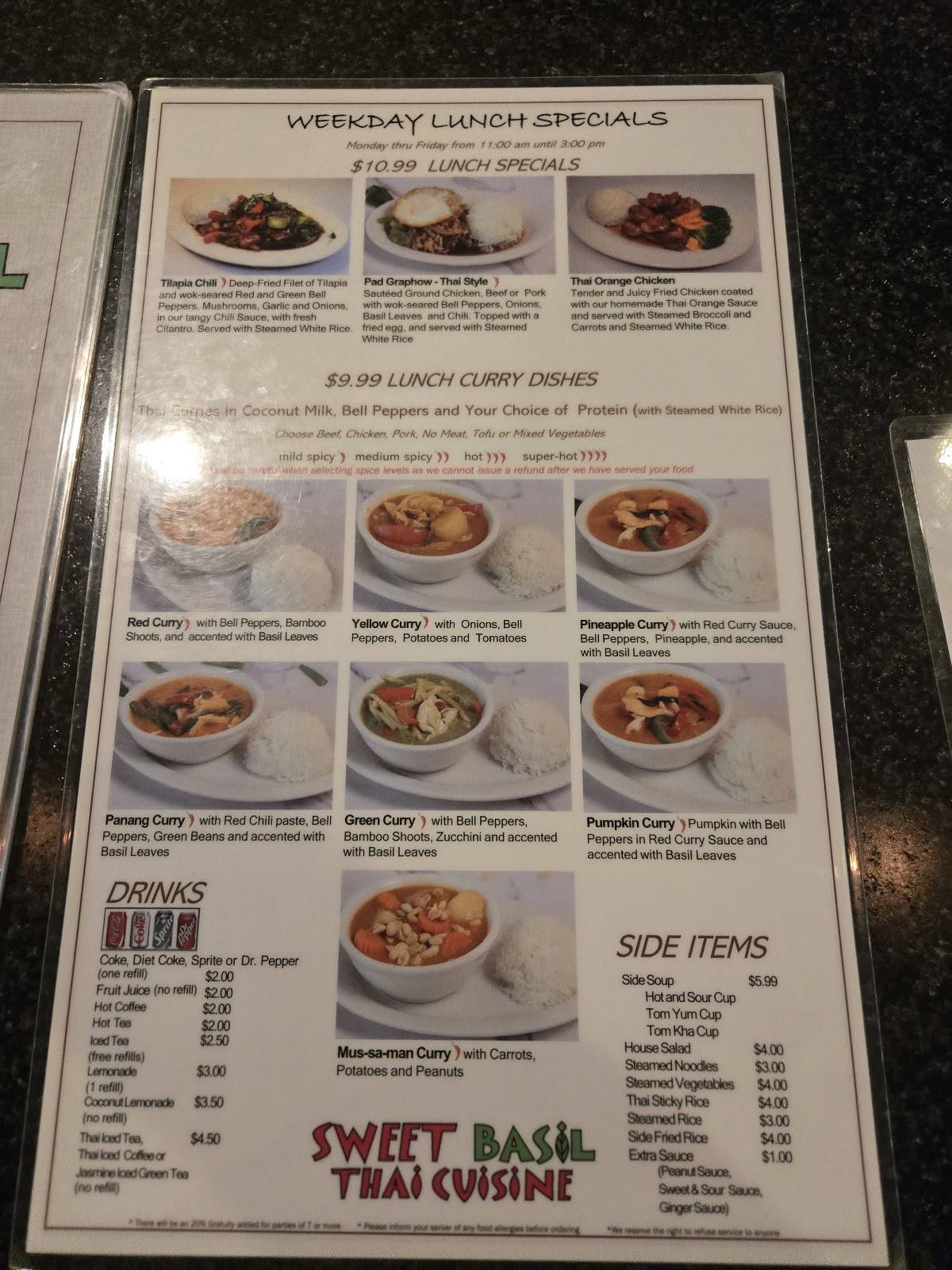 Sweet Basil Thai Cuisine меню