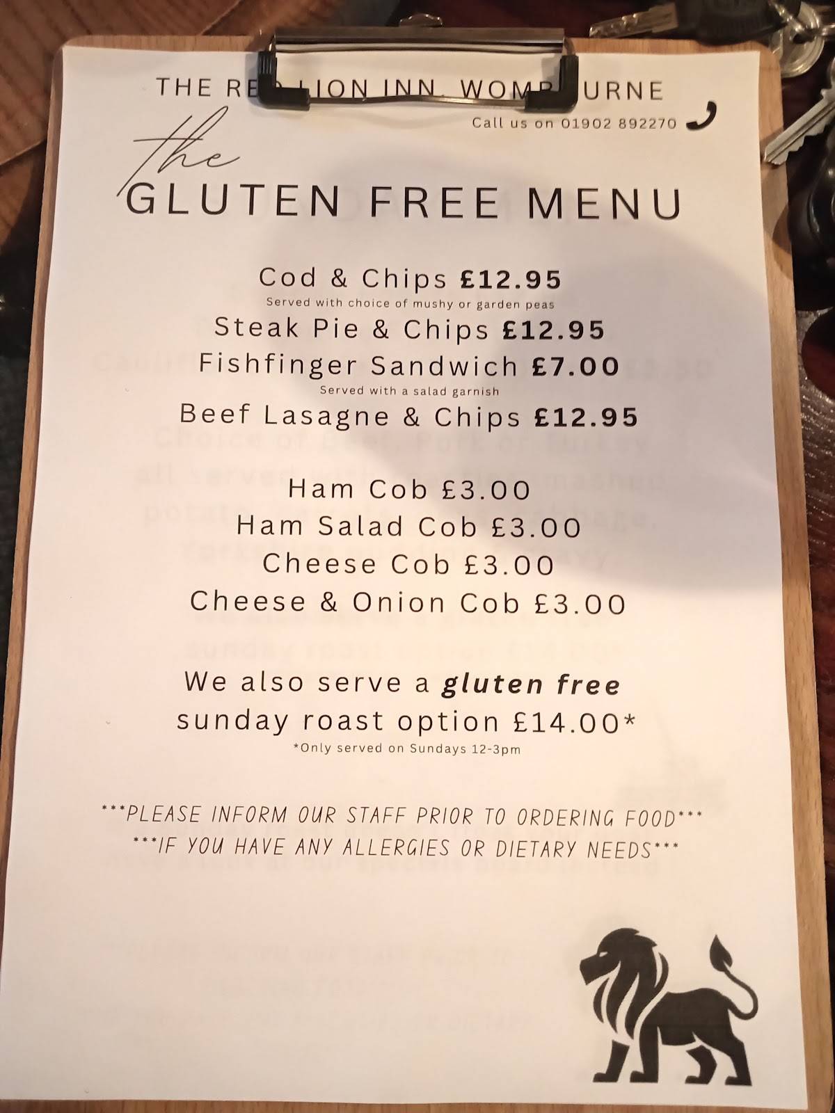 THE Red Lion, Wombourne-now open everyday! меню