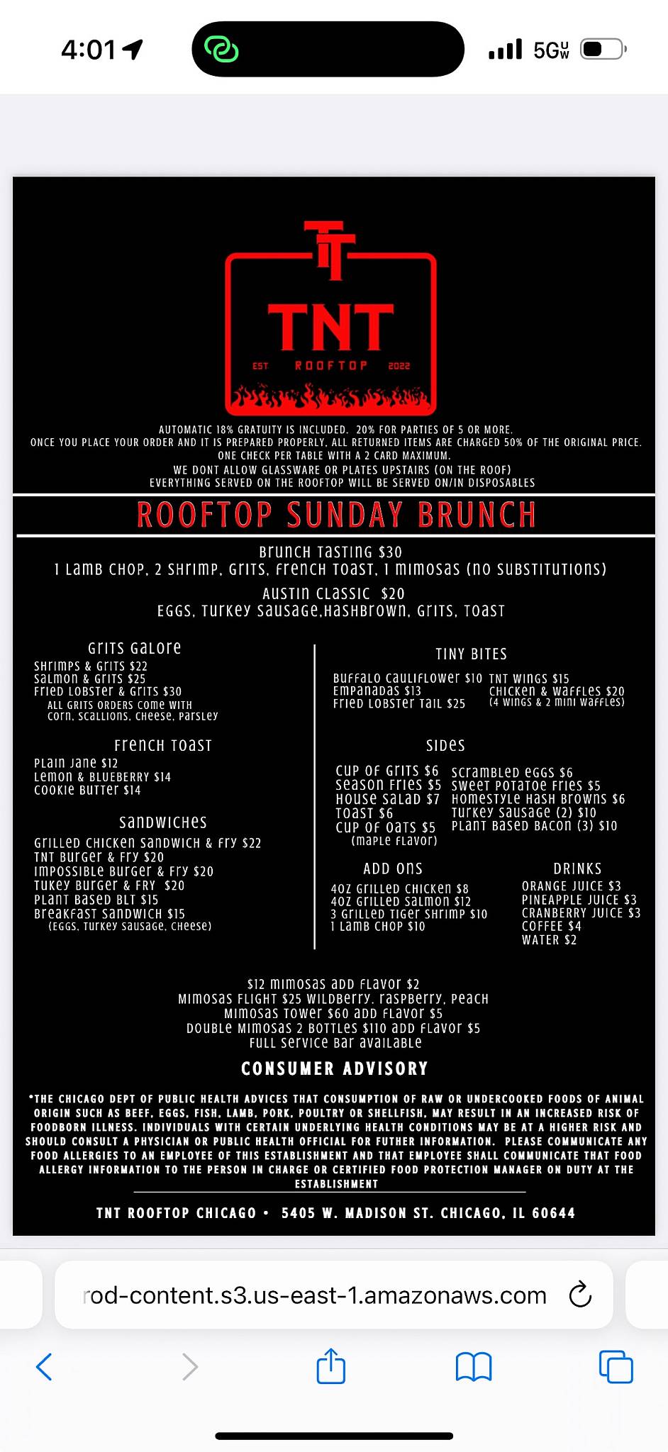 TNT Rooftop Restaurant меню