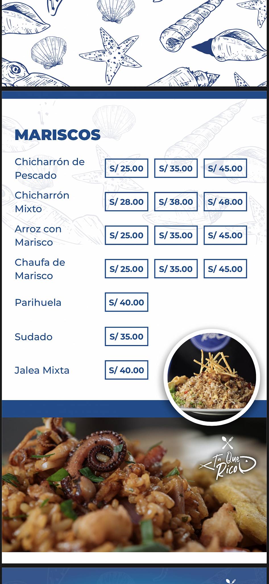 Ta que rico меню